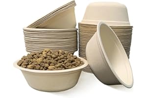 JETKONG 16 oz/2 Cup Disposable Dog Bowls 100pk, 100% Compostable Pets Feeding Bowls Paper Dog Travel Bowls Great for Dry and Wet Dog Food or Water (Natural, Pack of 100)
