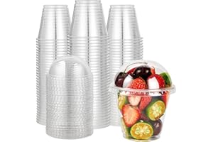 Lilymicky [200 PACK] 9 oz Clear Plastic Cups With Dome Lids, Crystal PET Dessert Cups, Cold Party Cups for Ice Cream, Latte, Cold drinks