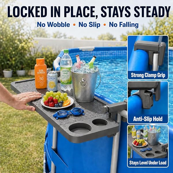ARLIERSS POOL BAR FOR ABOVE GROUND POOL, SWIM UP BARS FOR POOL, 42.5″ X 12″ POOL SIDE TABLE WITH 90 LBS CAPACITY, POOLSIDE BAR CLIP-ON FOLDABLE TABLETOP EASY INSTALL
