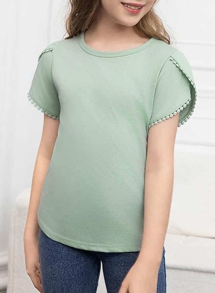 BLIBEAN TEEN GIRL SHIRT PRETEEN KID SHORT SLEEVE BLOUSE SOLID PLAIN SUMMER TOP FASHION CASUAL TEE CLOTHES DRESSY OUTFIT FANCY TSHIRT SIZE 10-11 YEAR OLD GREEN