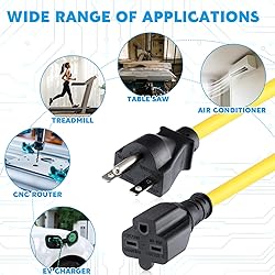 Tellegloww 15ft NEMA 6-15 Extension Cord 6-15P Male