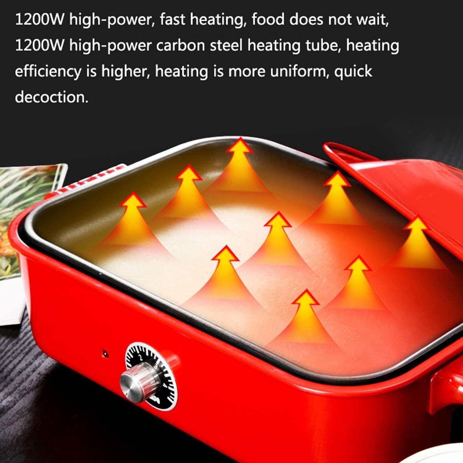 review 2-in-1 Super Pot, Portable Barbecue Grill, Indoor Korean BBQ Grill Smokeless Electric, Adjustable Thermostat, Multifunctional Barbeque Grill Portable, Red SZWHO