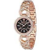 O.M.J Ladies Quartz Watch Rose Gold Crystal Accented 3ATM Waterproof Black Dial Stainless Steel Band