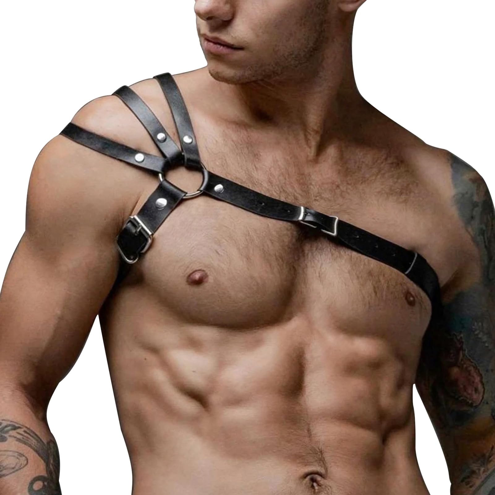 Photo 1 of ROIEIIR Punk Gothic Slave Bondage Leather Harness Body Chest Half Harness Erotic Men Gay Fetish Shoulder Strap Belt Sexy Chest Harness Slave Clubwear Shoulder Belt Chest Strap Carrying Strap