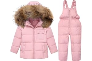 JiAmy Kids 2 Piece Snowsuit Set Girl Winter Hooded Puffer Jacket & Snow Bib Pants Boy Ski Suits Ultralight Outfit
