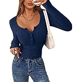 PRETTYGARDEN Women's Long Sleeve Tops 2026 Spring Fashion Clothes Henley Shirts Slim Fitted Ribbed Tees Blouses Fall Outfits