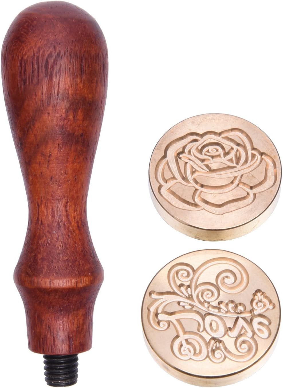 ASBYFR 2 Pieces Sealing Stamps Vintage Removable Wax Seal Stamp Set Love and Rose Pattern with 1 Piece Rosewood Handle