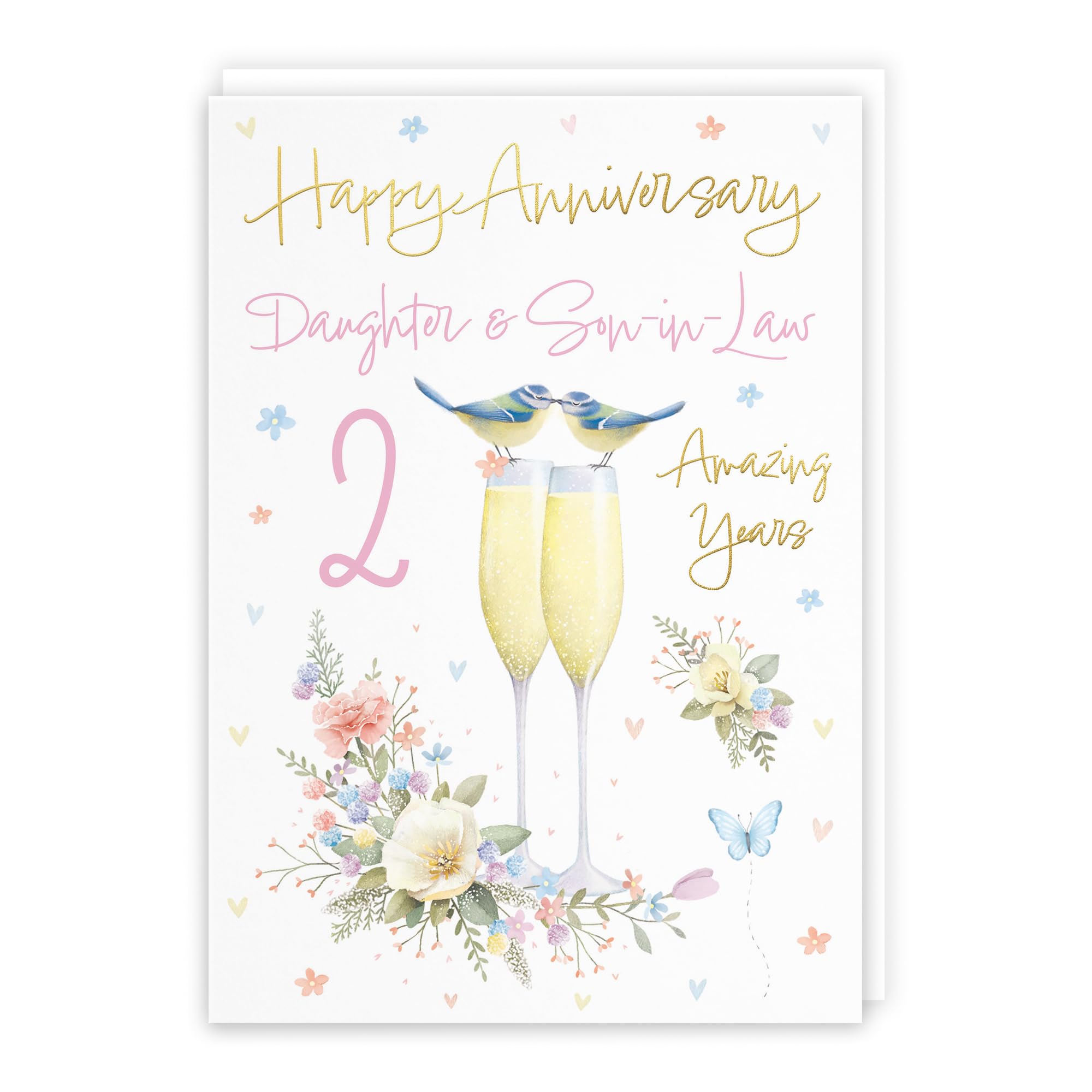 Hunts England - Daughter And Son-in-Law 2nd Anniversary Card - A5 Size - Champagne Flutes - Gold Foil - 2nd Anniversary Card For Daughter And Son-in-Law - Milo's Gallery
