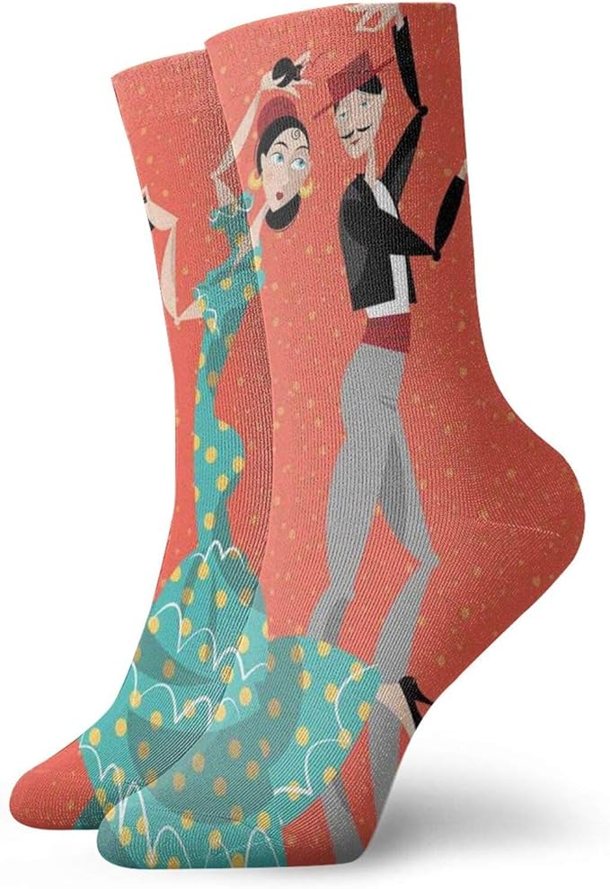 Spanish Fashion Compression Socks,Ethnic Flamenco Dancers Couple