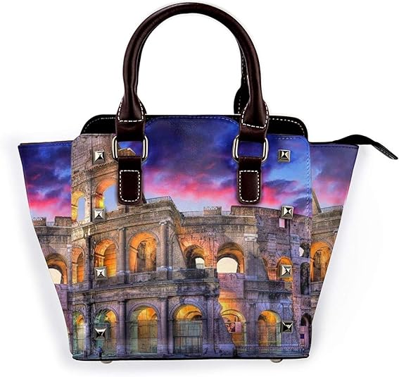 Leather Rivet Shoulder Bag For Women Colosseum Rome Italy