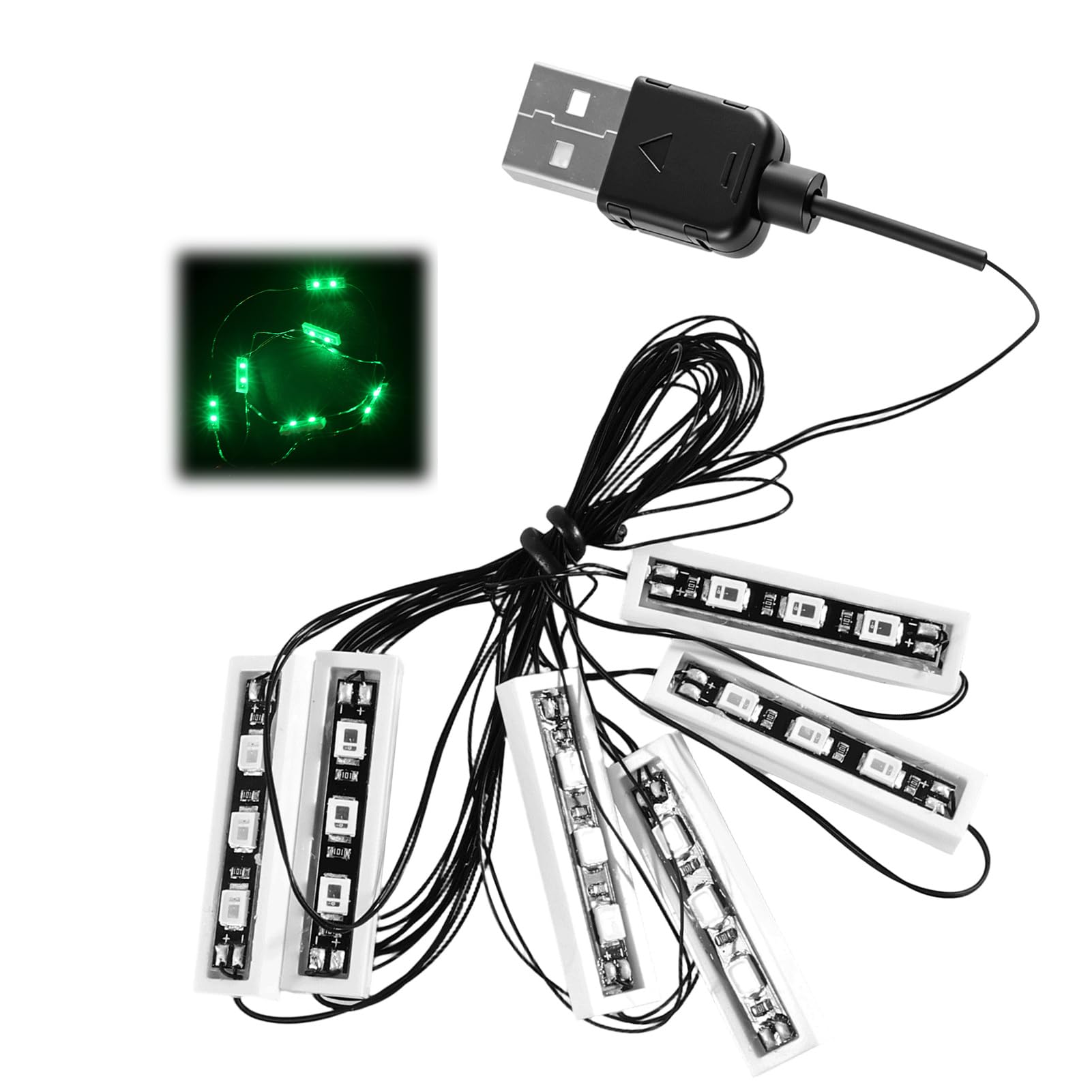 Begonia 6 White 1 x 4 Stones / Green LED Downlights in One Row, LED Downlight Building Block Lamps, Compatible with Bricks, USB Powered, DIY Building Block Accessories, LED Lighting for Models, DIY — image 1