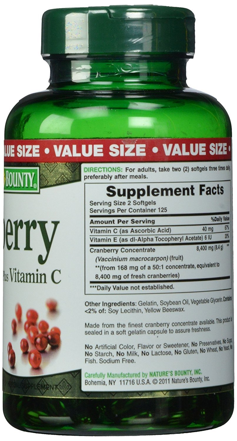 Nature's Bounty Cranberry Fruit 4200 Mg With Vitamin C, 250 Softgels