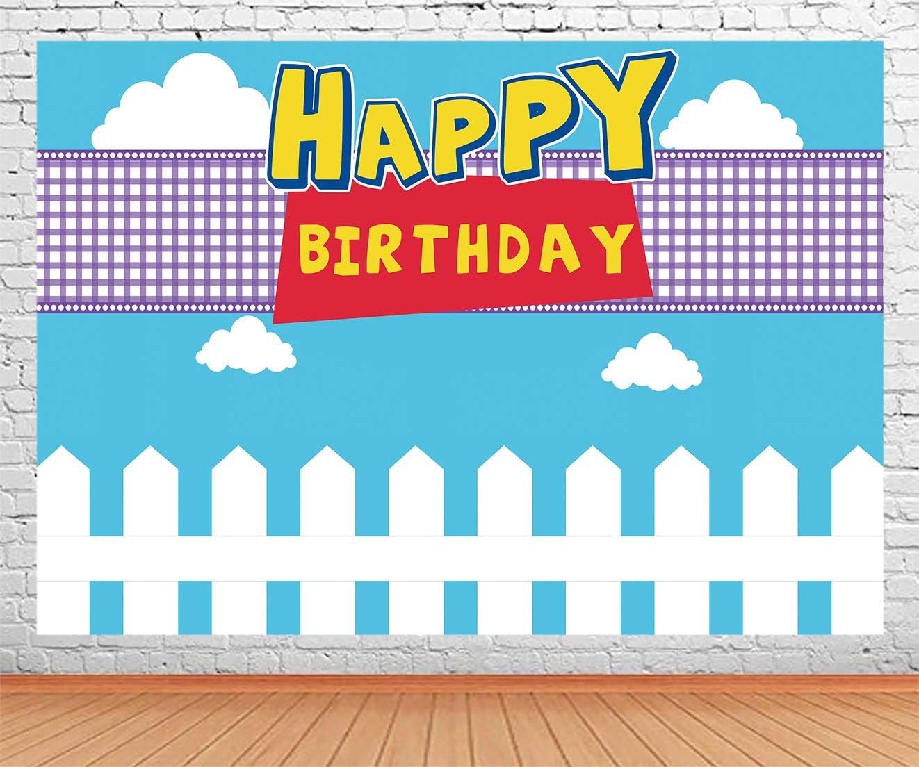 Amazon Co Jp ブルーホワイト雲誕生日背景 トイストーリーテーマパーティー 9x6フィート ホワイトフェンス 子供 漫画映画背景 ケーキテーブルバナー フォトブーススタジオ小道具 Lhlu0 Cameras