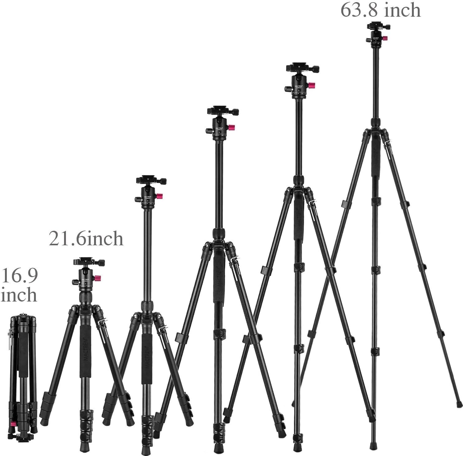 MACTREM Professional Camera Tripod with Phone Mount, 62" DSLR Tripod for Travel, Super Lightweight and Reliable Stability, Ball Head Tripod Detachable Monopod with Carry Bag (Black) : Camera & Photo