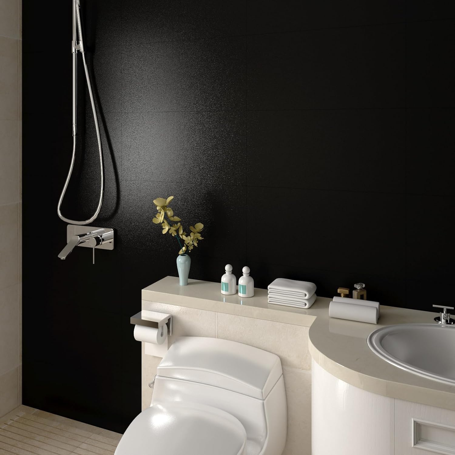 Photo 1 of Livelynine 16PCS 24x12 Black Peel and Stick Tile Matte Kitchen Backsplash Tiles Stick on Wall Tiles for Bedroom Self Adhesive Bathroom Tile Stickers Renter Friendly Sticky Back Splashes for Kitchens