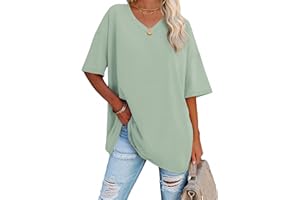 ATHMILE Womens Summer Oversized Shirts V Neck Business Casual Workout Tops Beach Vacation 2025 Gym Clothes