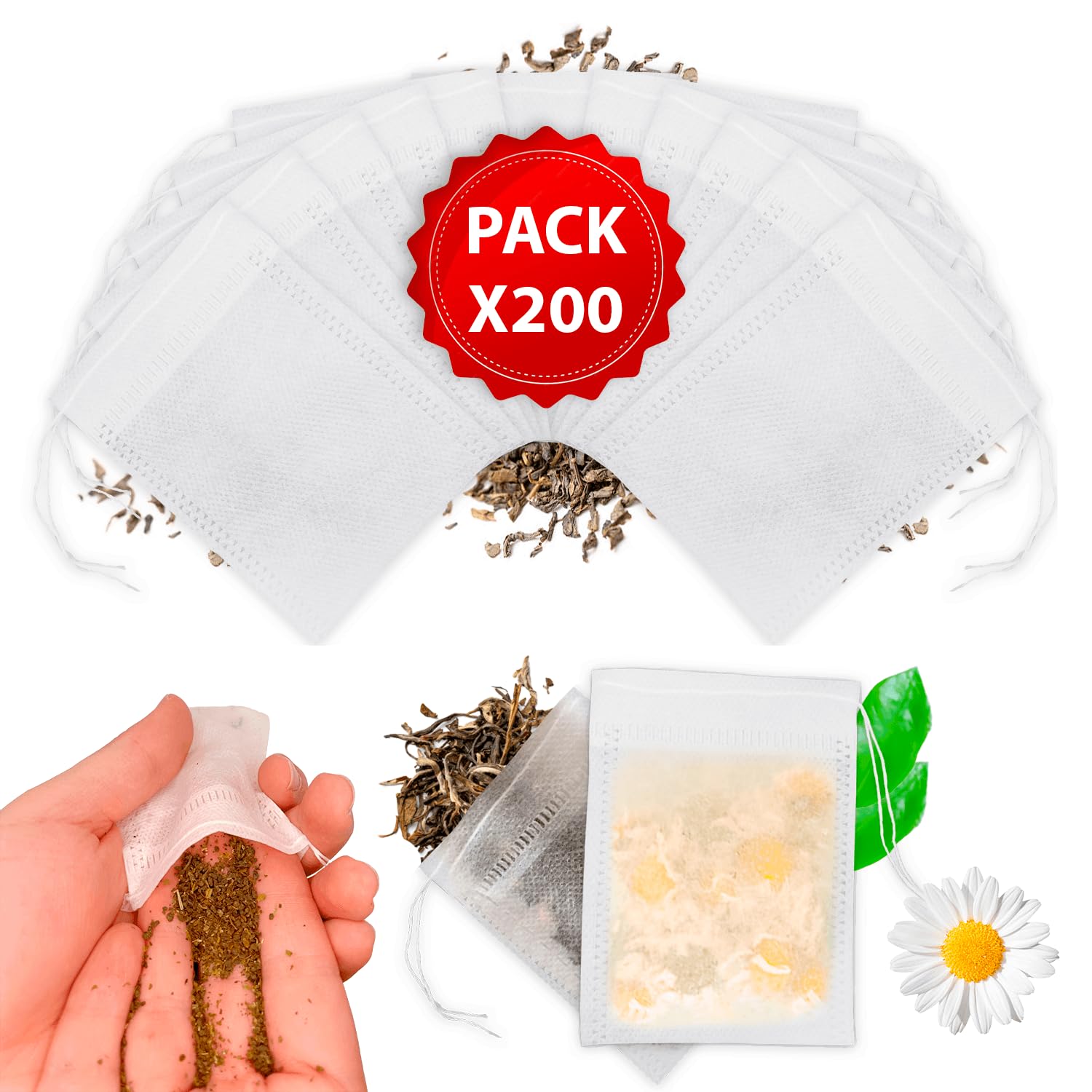 Raxint [Pack of 200] Disposable Filter Bags with Drawstring, Empty Filter Bags for Loose Tea, (7 x 9 cm)