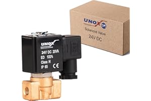 UNOX 1/4" NPT Solenoid Valve 24V DC, Brass Control Valve Normally Closed - 0-16 Bars Multi-Purpose Reliable Control Valve for Water, Air, and Gas - Solenoid Valves