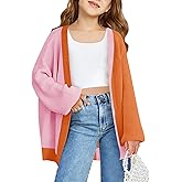 Haloumoning Girls Oversized Batwing Sleeve Cardigan Sweaters Kids Fashion Open Front Color Block Outerwear