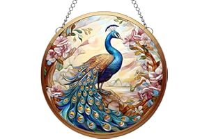 MATIHAY Dreamy Hummingbird/Peacock/Unicorn Acrylic Window Hangings, Spring and Summer Hummingbird Wall Decor for Bird Lover, Home Garden Decor Gift for Mom, Grandma, Wife (Peacock, S)