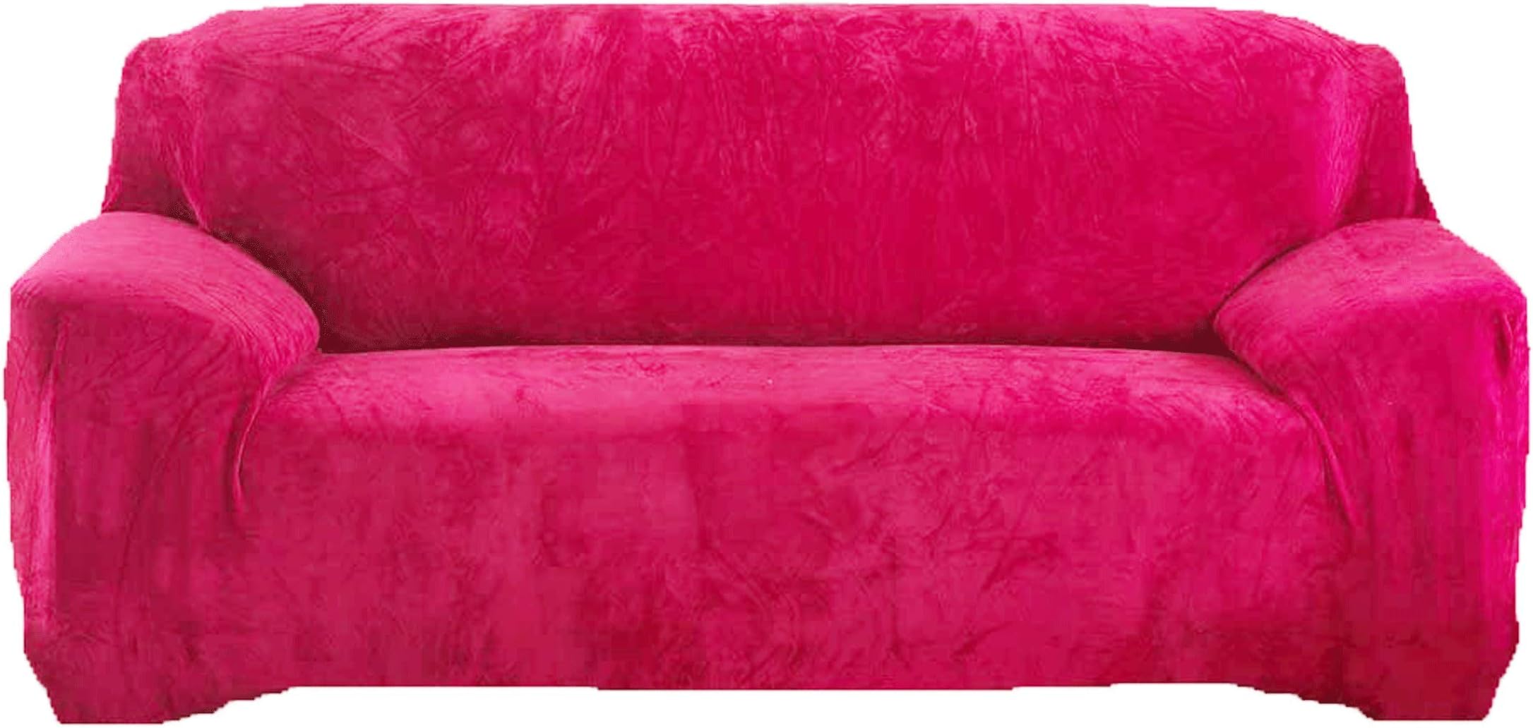 Thick Sofa Covers 1/2/3/4 Seater Pure Color Sofa Protector Velvet Easy Fit Elastic Fabric Stretch Couch Slipcover size 4 Seater:235-300cm (Rose Red)