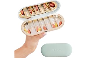 Dosey 7 Day Pill Compact Travel Pill Organizer - Pill Case with 7 Pill Compartments for Medicine Storage & Protection – Stylish & Elegant Medication Organizer with Mirror, Sage