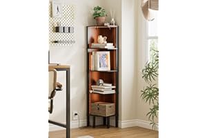 Acodaiuy Corner Bookshelf with Adjustable LED Lights, 5 Tier Corner Shelf Unit, Wood Corner Book Shelf, Corner Storage Shelve