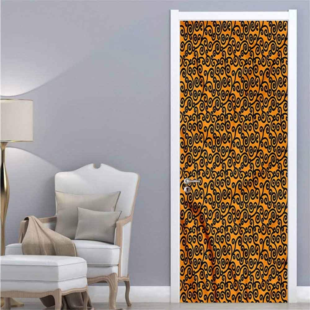 Homesonne Retro,Self-Adhesive Door Decals Curved Lines Victorian Motifs Art Door Decals W38.5xH79