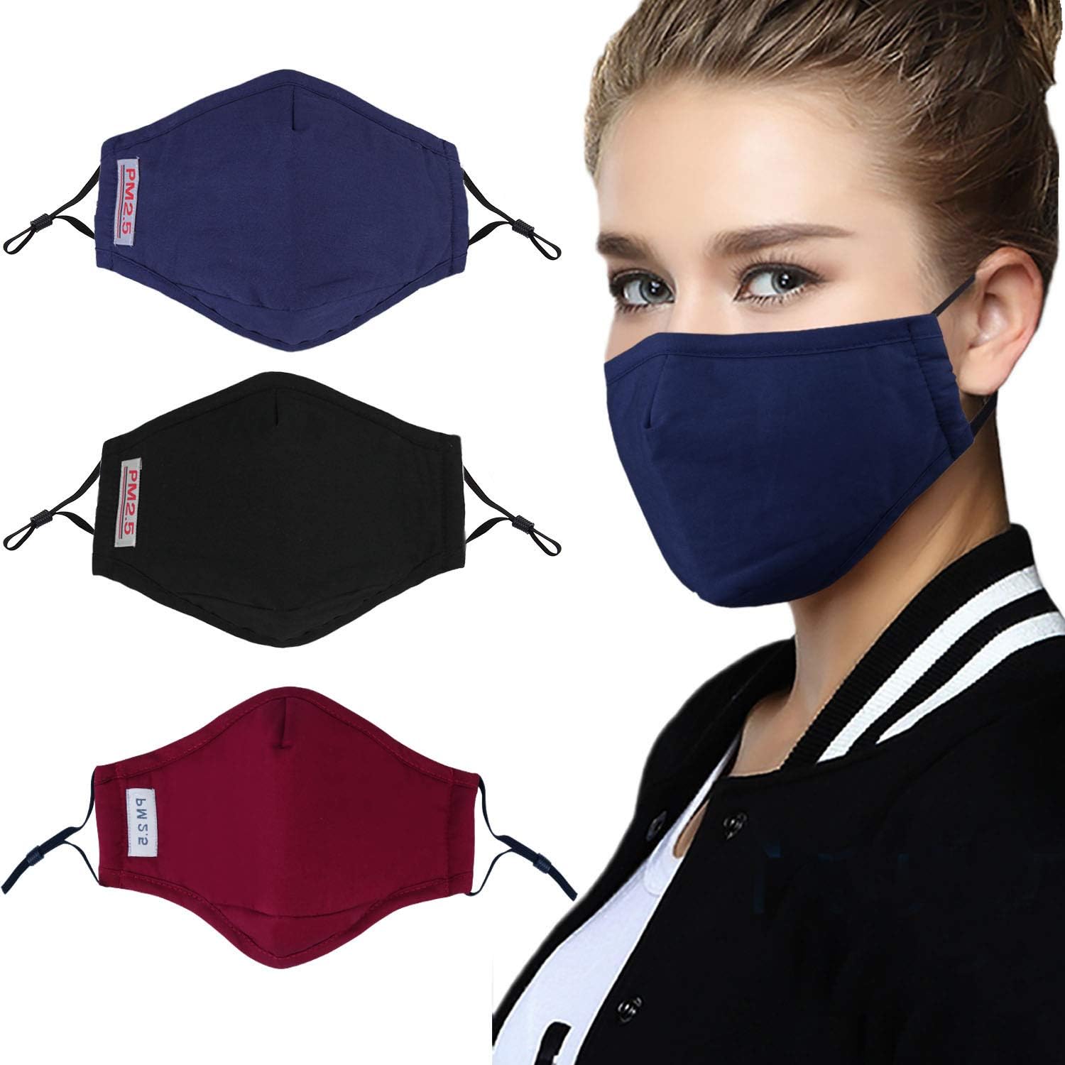 B bangcool Cloth Face Shield Anti Droplet Fabric Mouth Nose Protective Face Covering Shield Face Visor Shield Covering with Filter Pad (3PCS)