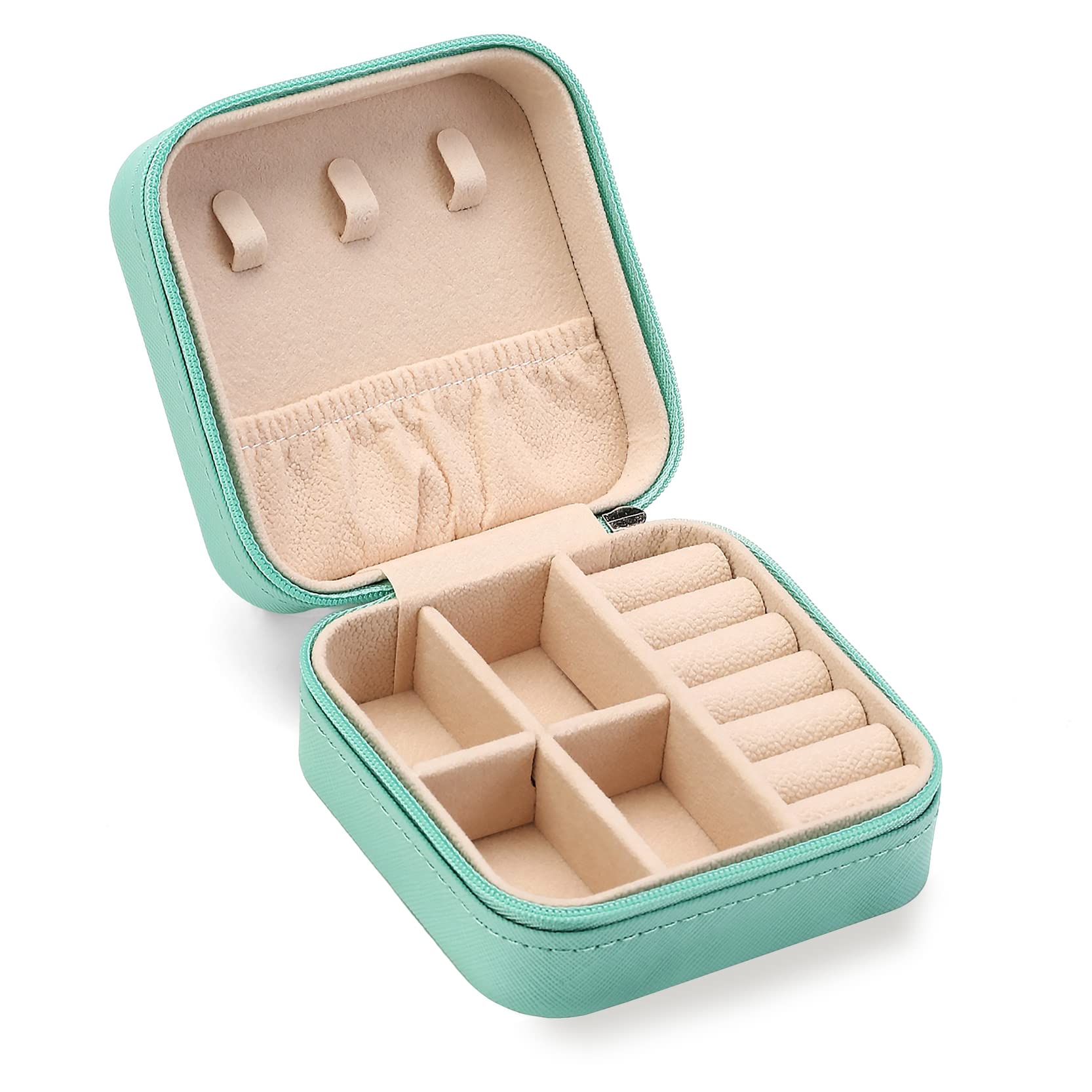 ZPROW ZPROW Travel Jewelry Case, Mini Portable Jewelry Travel Boxes, Small Jewelry Organizer for Rings, Earrings, Pendants, Watches, Necklaces, Lipsticks Organizer Storage Holder Case (Cyan Blue)