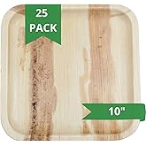 Greenmile Palm Leaf Plates 10 Inch, Areca Palm Plates Set, Square Biodegradable and Compostable Bamboo Plates Disposable Dinnerware for Parties, Weddings, BBQs, 25 Pack
