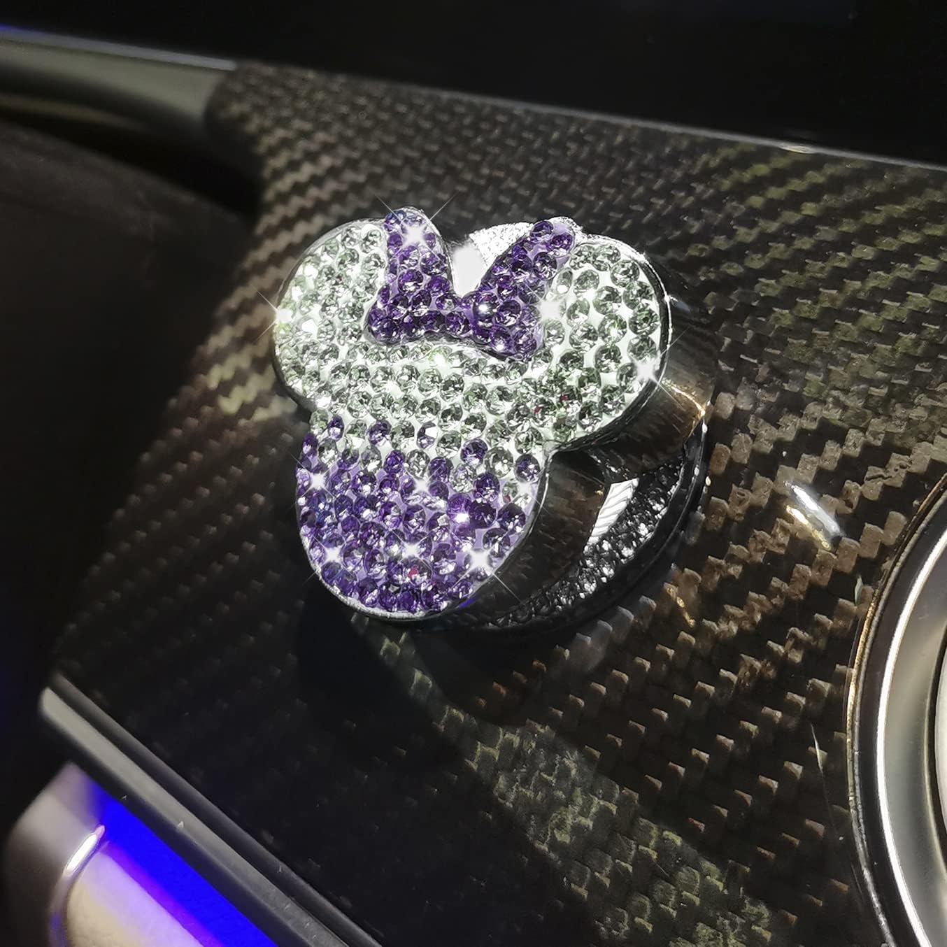 YO&YOYE Bling Cute Car Push to Start Button Cover Accessories, Crystal Rhinestone Girly Car Engine Start Stop Button Cover, Car Decoration Interior Decal Sticker for Women (Mouse, Purple)