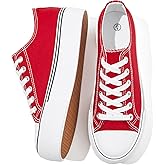 SERNIAL Womens White Platform Sneakers Low Top Platform Shoes Black Canvas Shoes for Women