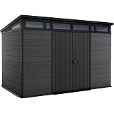 Keter Cortina 11x7 Ft All-Weather Storage Shed with Skylight, Window, Built-in Ventilation, Customizable Walls, &amp; Lockable Double Doors, Graphite