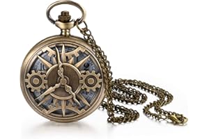 LANCARDO Pocket Watch for Men Half Hunter Bronze Quartz Movement Punk Fob Pocket Watch Large Arabic Markers with Chain Halloween