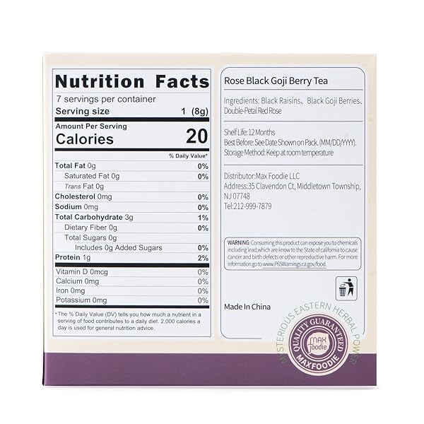 MAX FOODIE ROSE & BLACK GOJI BERRY HERBAL TEA – NATURAL ANTIOXIDANT-RICH BLEND FOR SKIN GLOW, RELAXATION & IMMUNE SUPPORT – 7 TEA BAGS (70G, 8G/BAG)