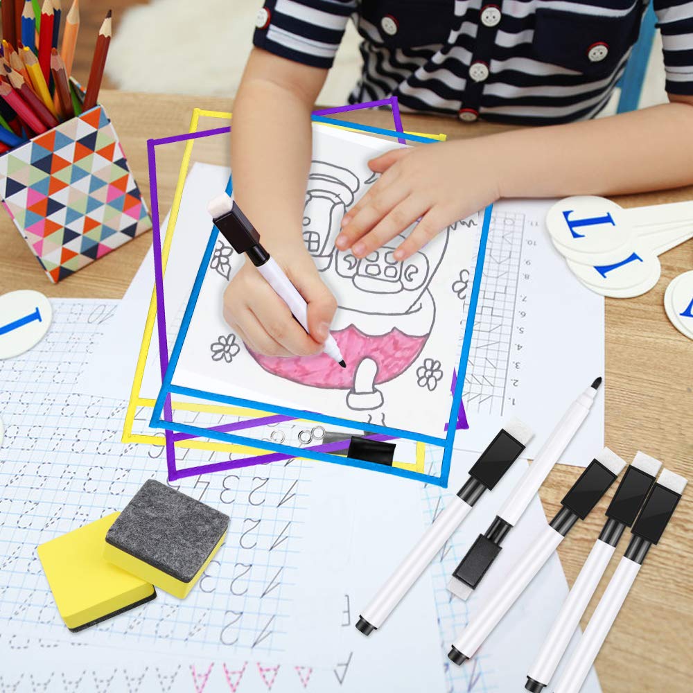 Meetory 20 Stück Whiteboard Marker Magnetisch, 3 in 1 Folienstift Abwischbar Trocken Abwischbar Stift Folienstift mit Radierer, Stift Schwarz für Schule Zuhause Erwachsene Männer Frauen (11.3 * 1cm) 4