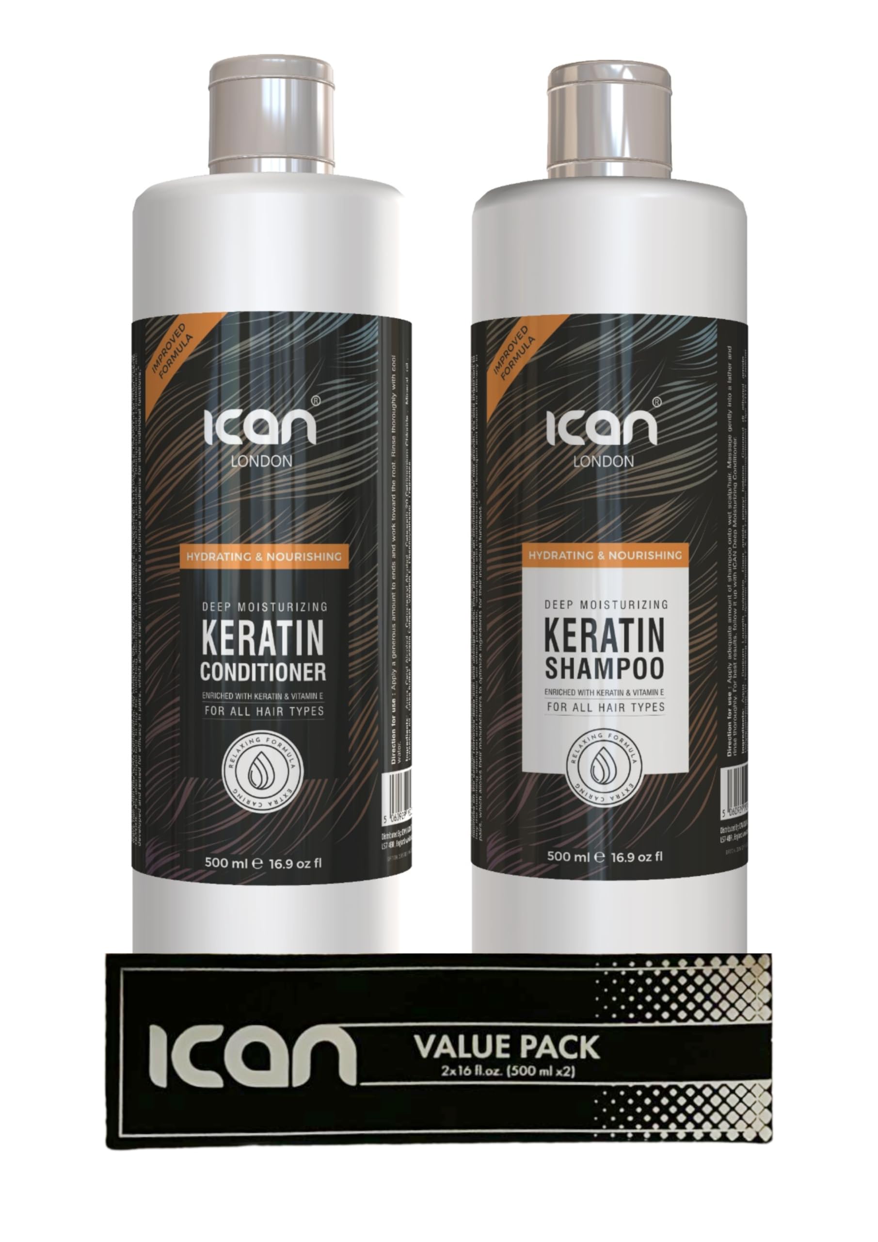 ican London Keratin Shampoo & nourishing sulfate free conditioner sets 500ml x 2