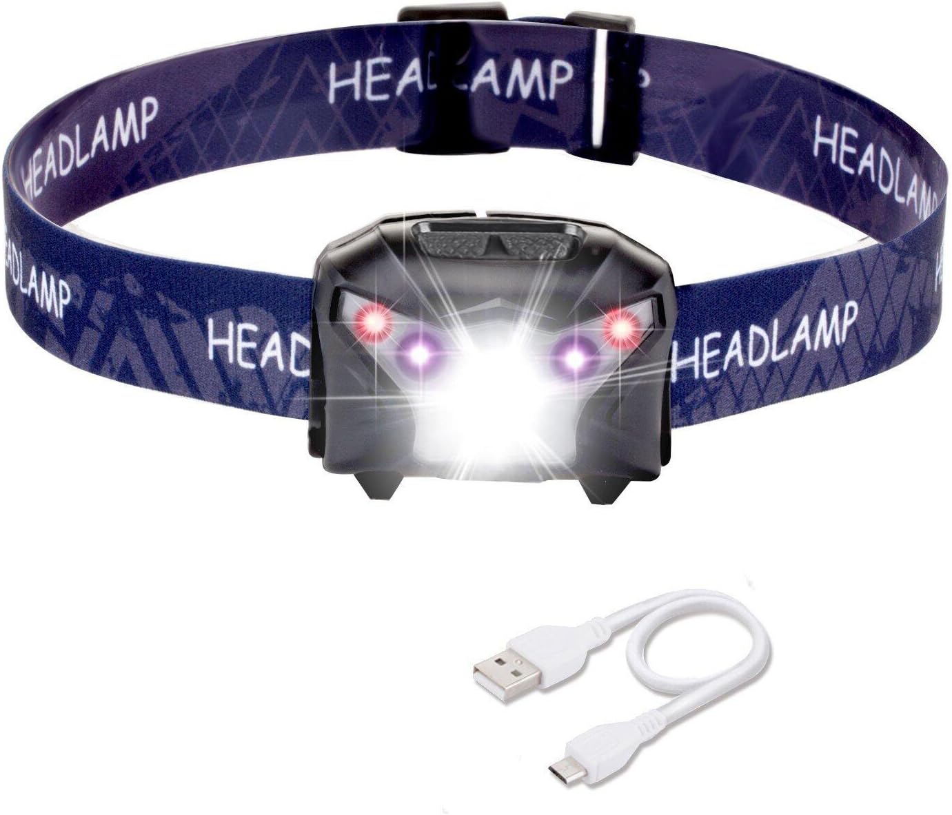 Rechargeable LED Headlamps, Coukou LED Head Torchs, 5 Modes, Super Bright CREE LED Head Lights, 200LM, IPX6 Water Resistant， Ideal for Camping, Hiking, Jogging, （USB Cable Included）