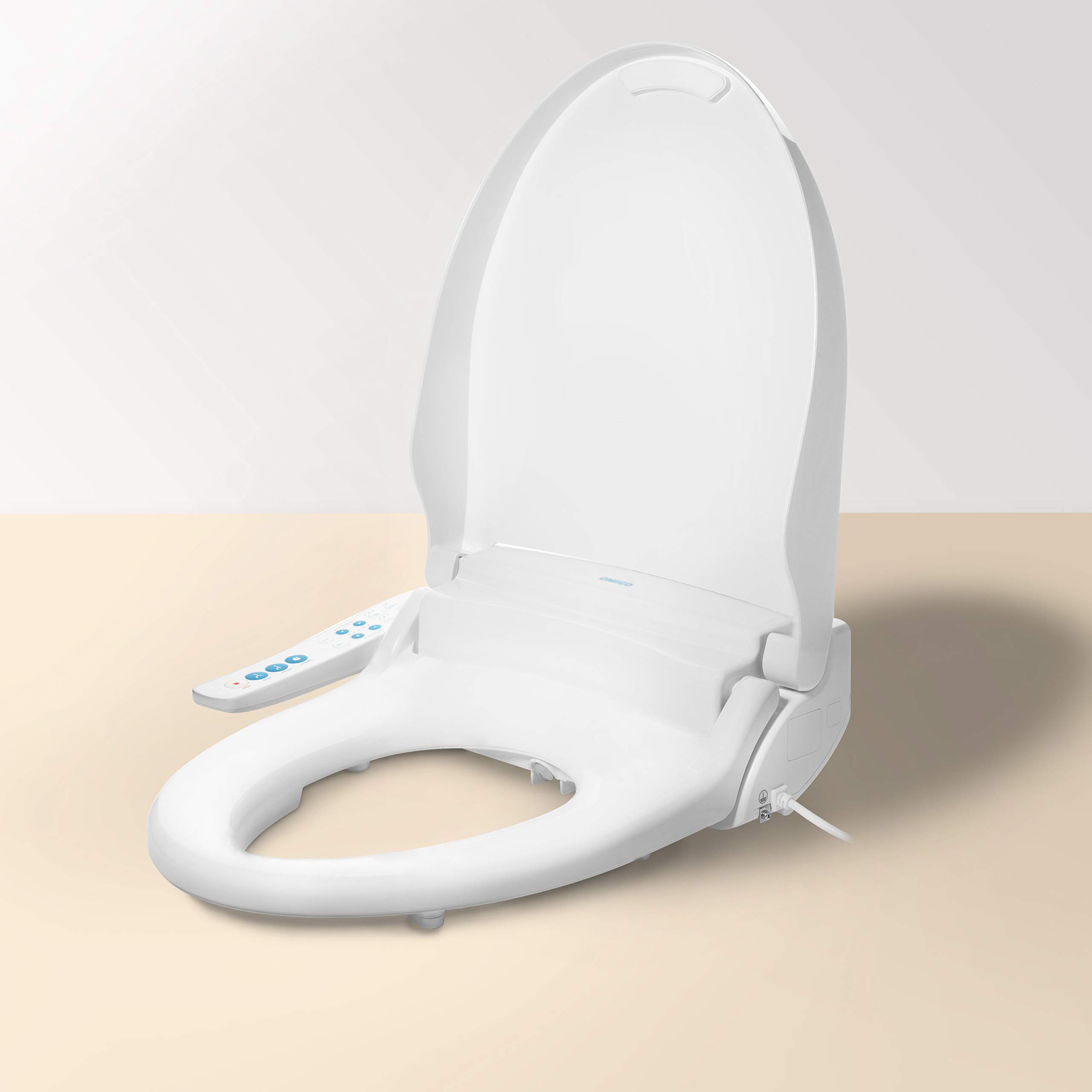 Photo 1 of "Omigo GS Essential Elongated Bidet Toilet Seat Customized Wash, Adjustable Water Settings, Heated Seat with LED Night Light and Sidearm Control (Oval)"