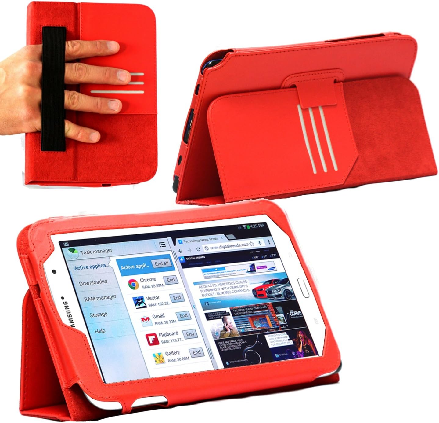 MiTAB Bicast Leather Case Cover with Stand & Hand Strap Compatible with The Samsung Galaxy Note 8.0 N5100 / N5110 Tablet Phone (Red)