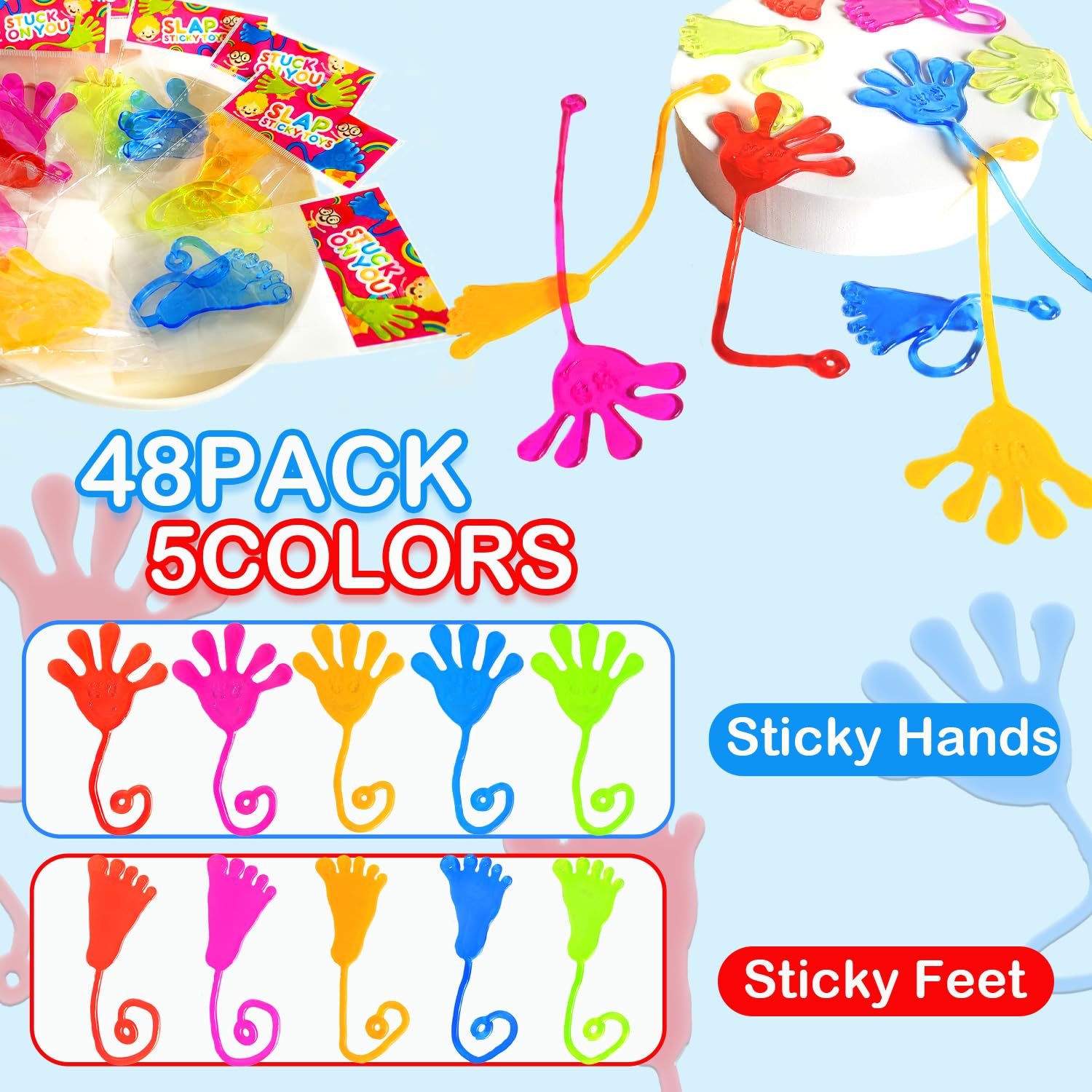 Party Favors Goodie Bag Stuffer Fillers for Kids (48 PCS), Large Sticky Hands & Feet for Birthday Pinata, Classroom Students Non Candy Treats Prizes Supplies Toys Gifts for Toddlers Boys Girls