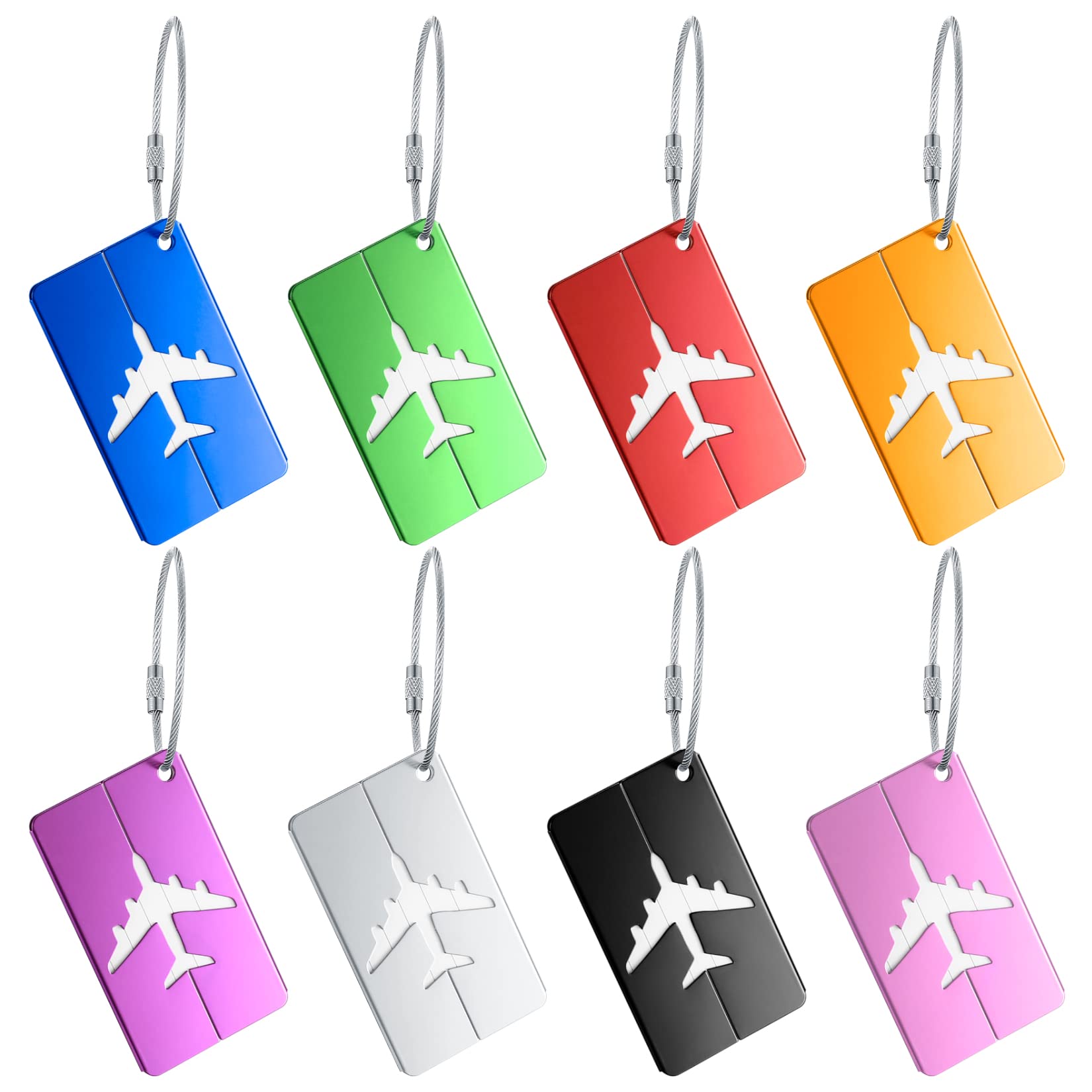 QOOSIKICC 8 Pcs Metal Luggage Tags, Travel Tags for Luggage, Suitcase Tag with Name Address Tel Email Labels, Baggage Handbag Labels Prevent Loss for Travel Business Trip Suitcase