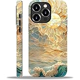ZHEGAILIAN Case for iPhone 15 Pro Max,Ocean Waves Sun Rays Stained Glass for 2 in 1 Hard Shell + Soft Silicone,Shockproof Bumper Drop Protective Case for iPhone 15 Pro Max