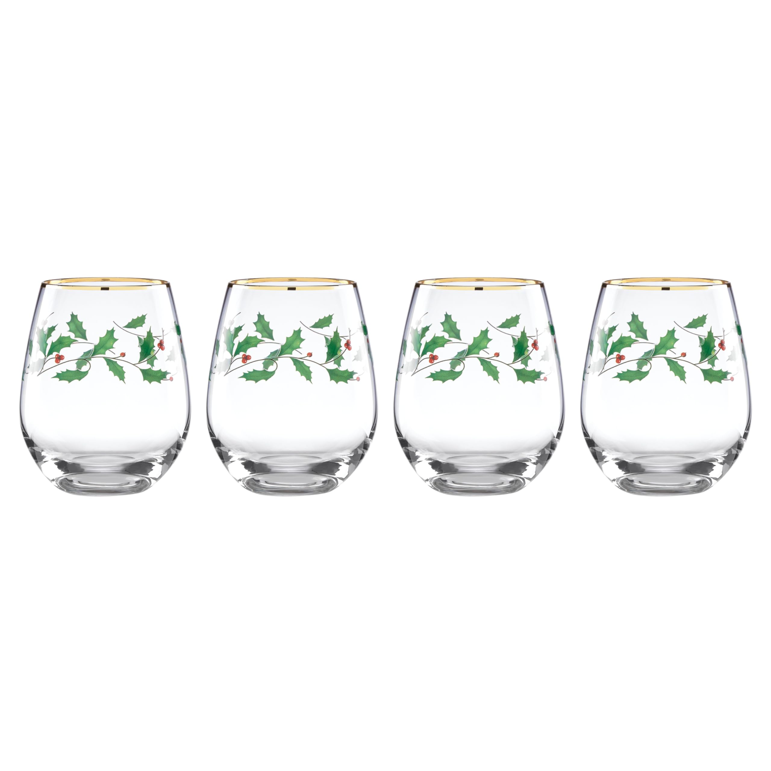 Lenox 888202 Holiday 4-Piece Stemless Wine Glasses, Christmas Drinkware Set, Hosting