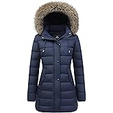 Women's Winter Thickened Down Jacket Warm Long Puffer Coat Waterproof Parka with Faux Fur Removable Hood