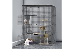 Large Cat Cages Indoor Metal Playpen Enclosure Detachable DIY Large Exercise Place Ferret Cage for 1-5 Cats with 3 Platforms Beds and 3 Ladders by Meleg Otthon(Black)