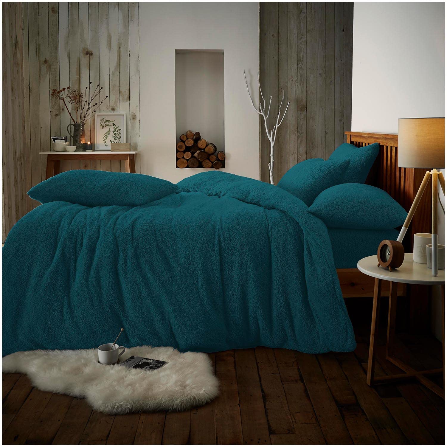 GC GAVENO CAVAILIA Teddy Fleece Bedding Set King Size - Soft Warm Cosy Duvet Cover with Pillowcases - Green