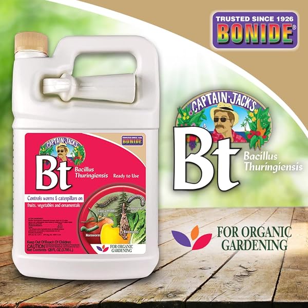 BONIDE CAPTAIN JACK’S THURICIDE BT, 128 OZ READY-TO-USE WITH SPRAYER, KILLS WORMS AND CATERPILLARS IN HOME GARDEN, FOR ORGANIC GARDENING