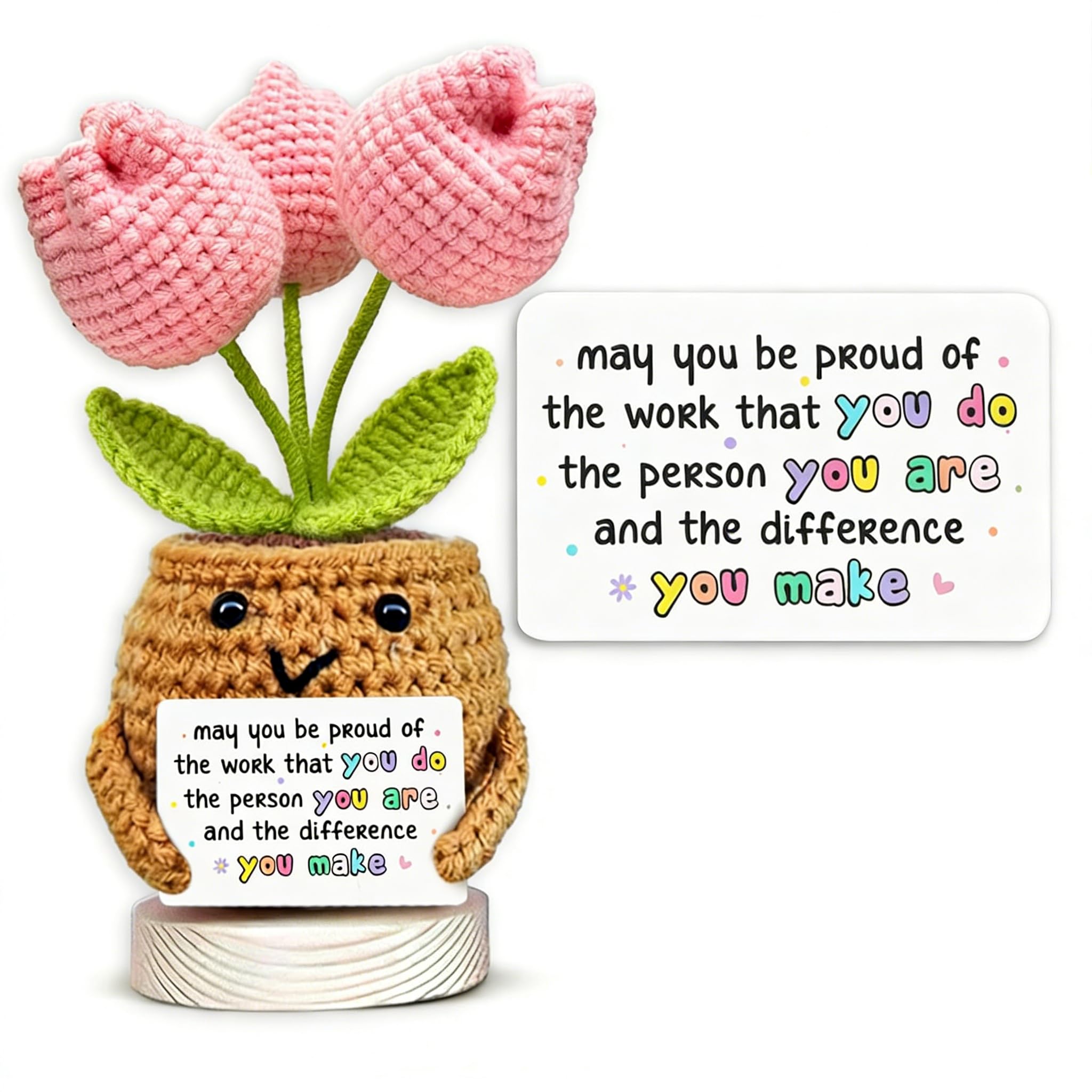 ALUNME Handmade Positive Tulip Crochet, Valentines Day Gifts, Inspirational Appreciation Farewell Retirement Goodbye Gift for Women Coworker (you make)